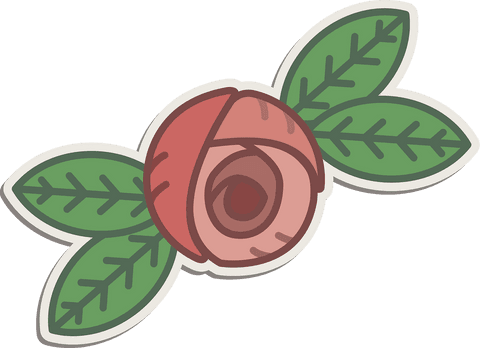 Transparent Background Red Flower Illustration with Green Leaves