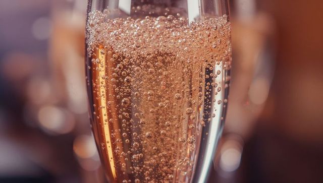 Close-up of Champagne Flute with Rising Bubbles