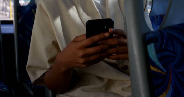 Person Using Smartphone on Public Bus Close-up - Download Free Stock Images Pikwizard.com