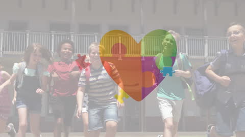 Inclusive Kids Having Fun Jogging Together at School Playground