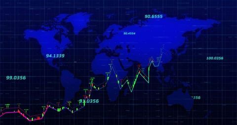 Dynamic Financial Data on Global Blue Map Background - Download Free Stock Images Pikwizard.com
