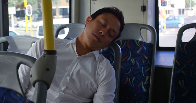 Man Sleeping on Public Bus in Daylight - Download Free Stock Images Pikwizard.com