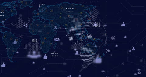 Digital Data Processing Over World Map with Abstract Design