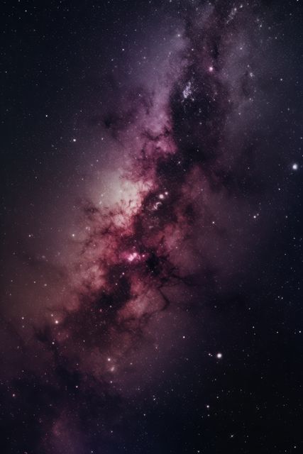 This image captures a breathtaking view of the Milky Way galaxy with vibrant deep purple nebula and sparkling stars. Perfect for use in scientific publications, educational materials, or as stunning wall art for astronomy enthusiasts. Ideal for presentations on space exploration and cosmic phenomena.
