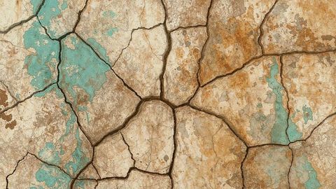 Cracked peeling paint on vintage plaster wall