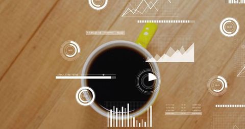 Coffee and Data: Futuristic Technology Concepts with HUD Elements