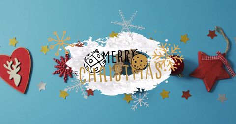 Festive Christmas Celebration with Decorative Elements on Blue