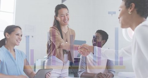 Diverse business team collaborating with data process
