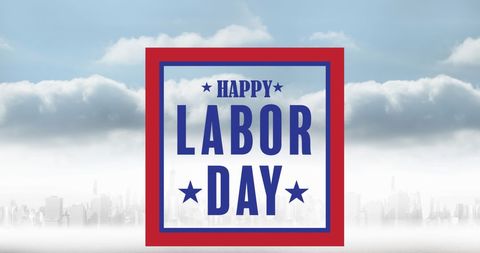 Happy labor day message with cityscape background