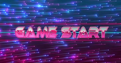 Neon Pink 'Game Start' Text with Retro Wave Background