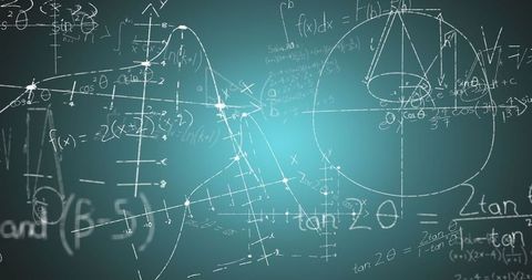 Mathematical formulas and graphs on abstract background