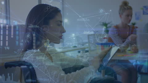 Modern Businesswoman Learning Digital Strategies with Futuristic Interface