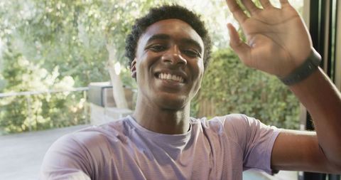 Outdoor Lifestyle Selfie by Patio View Enhancing Fitness Mood