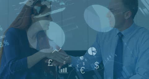 Diverse Business Partners Shaking Hands with Data Overlay