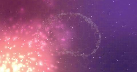 Digital Brain Outline with Particles on Futuristic Grid