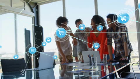 Diverse Colleagues Networking in Modern Office Space