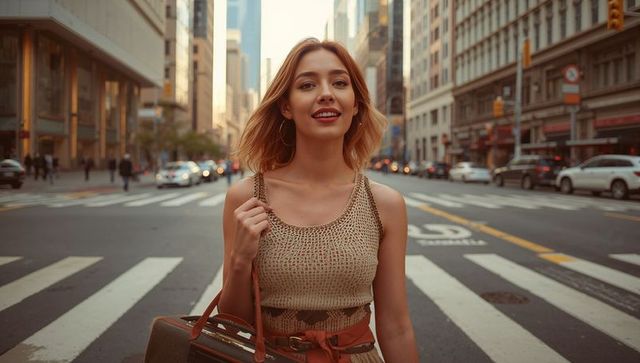 Young Professional Crossing Urban Street with Luggage