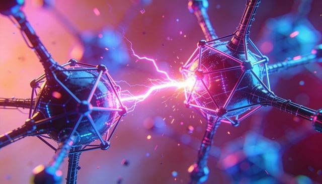 Neon nanonetwork sparking energy transfer between metallic polyhedral nodes