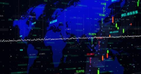 Global Financial Data Overlaying Animated World Map - Download Free Stock Images Pikwizard.com