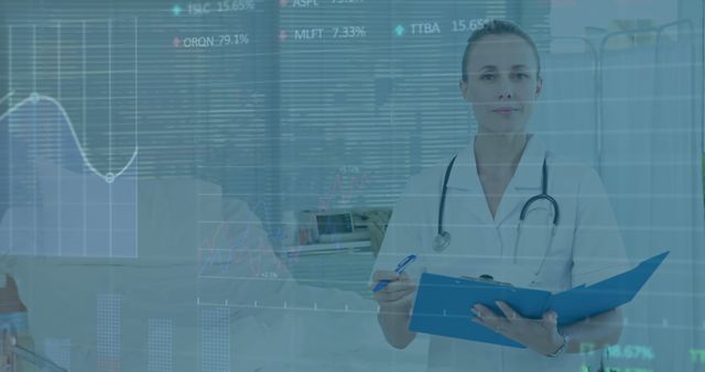 Healthcare Professional Analyzing Data with Medical Technology Overlay - Download Free Stock Images Pikwizard.com