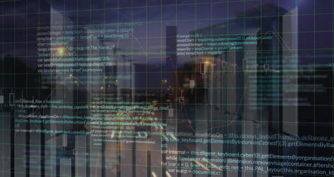Abstract Financial Data Overlay on Urban Nightscape