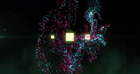 Futuristic data visualization with colorful light particles