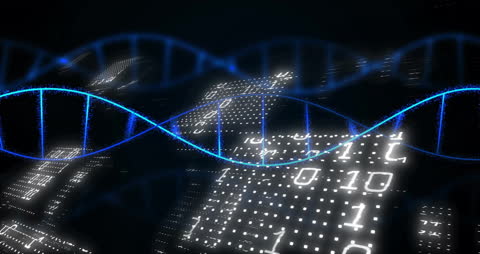 DNA Helix with Binary Coding on Dark Background