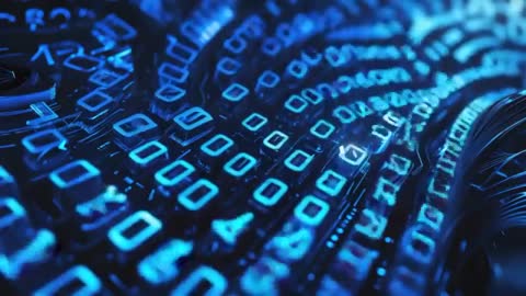 Abstract Cybernetic Circuit with Cascading Code and Glowing Nodes