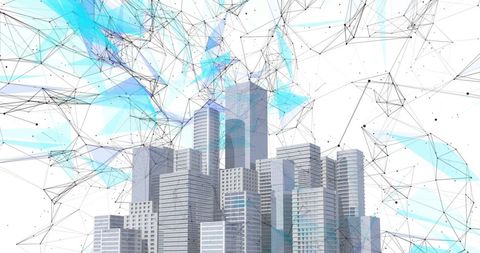 Floating Digital Network Over Innovative Cityscape - Download Free Stock Images Pikwizard.com