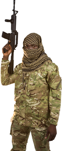 Transparent Portrait Face Covered Soldier in Camouflage Holding Rifle - Download Free Stock Videos Pikwizard.com