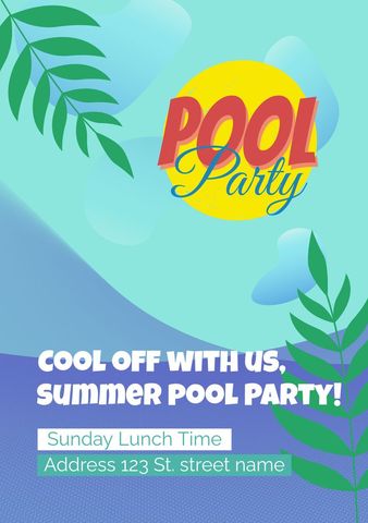 Vibrant Summer Pool Party Invitation with Tropical Theme - Download Free Stock Templates Pikwizard.com