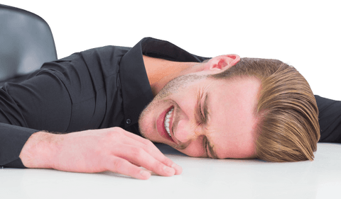 Tired businessman resting head transparent background