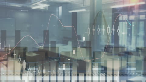 Graphs Overlay Factory Conveyor with Cardboard Boxes