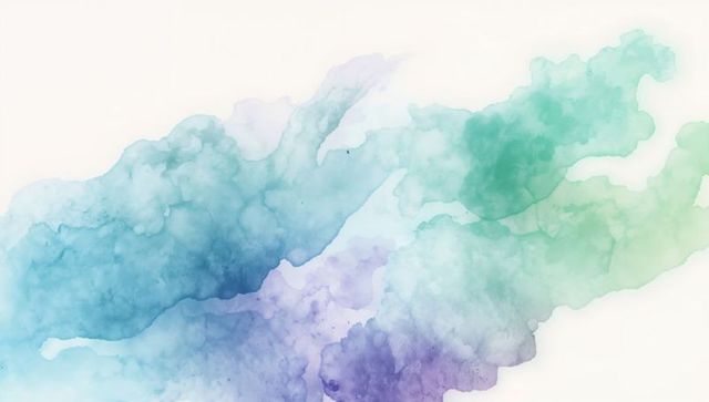 Dreamy watercolor wash blending teal, aquamarine and lavender with translucent pigment blooms