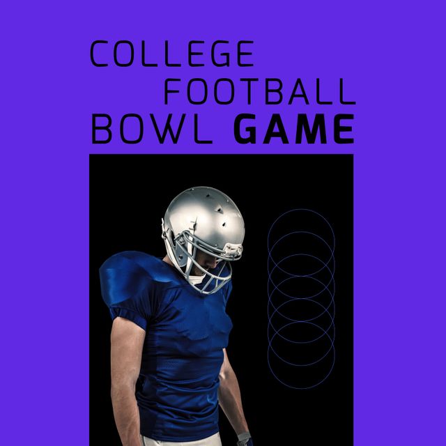 College Football Bowl Game Poster with Player on Blue Background - Download Free Stock Templates Pikwizard.com