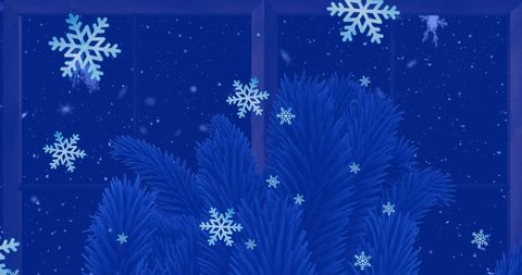 Winter Wonderland with Snowflakes and Christmas Tree