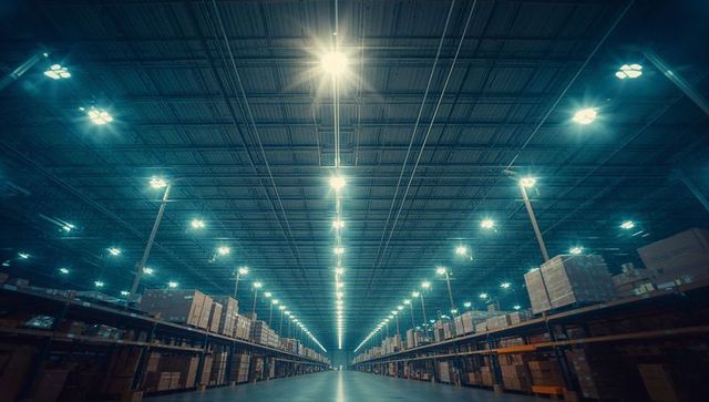 Vast Warehouse with Endless Aisles and Pallets