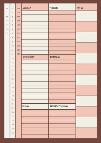 Weekly Planner Template with Calm Warm Tones for Enhanced Organization - Download Free Stock Templates Pikwizard.com