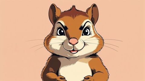 Cheerful cartoon chipmunk character on pale peach background