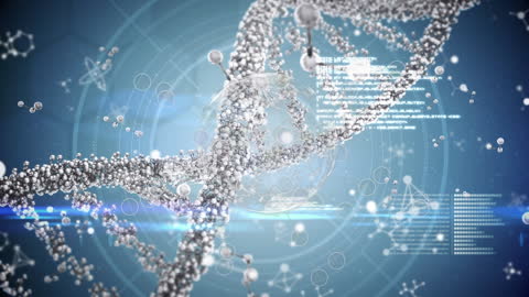 Futuristic DNA and Molecule Animation with Data Overlay