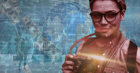 Innovative Businesswoman Analyzing Global Financial Data Trends