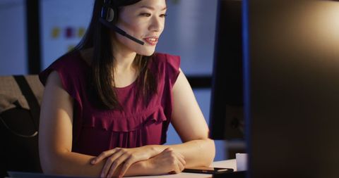 Asian Female Consultant Working Late at Night in Office - Download Free Stock Images Pikwizard.com