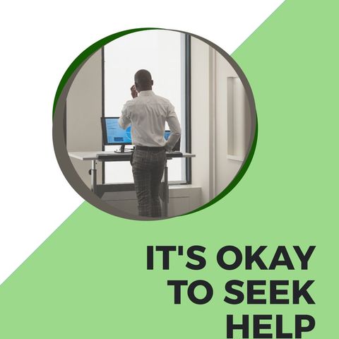 empowering message on seeking help with professional at standing desk - Download Free Stock Templates Pikwizard.com