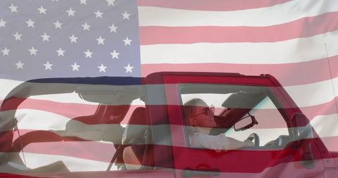 american patriotism with women driving convertible by beach - Download Free Stock Images Pikwizard.com