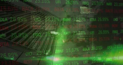 abstract data processing on cityscape with green tints - Download Free Stock Images Pikwizard.com
