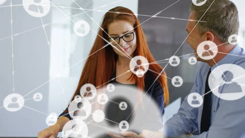 Business Professionals Engaging with Digital Connectivity Network