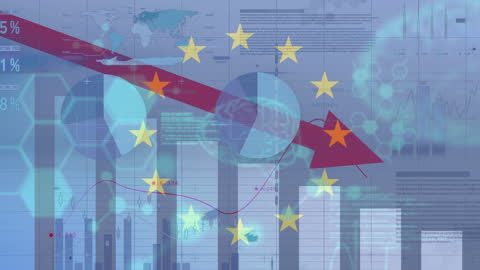 Economic Data and Graphs with European Union Flag Overlay