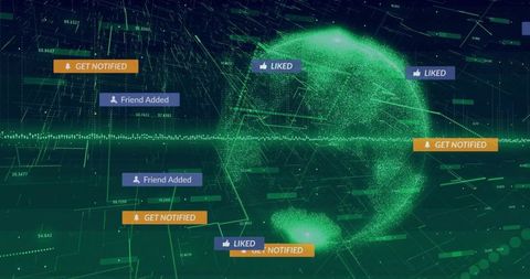 Digital globe with social media notifications in vibrant network