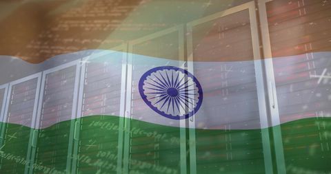 Indian Flag Overlay on Servers Depicting Tech and Nationalism - Download Free Stock Images Pikwizard.com