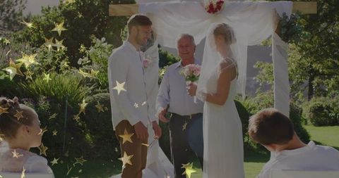 Outdoor Garden Wedding with Elegant Couple Exchanging Vows